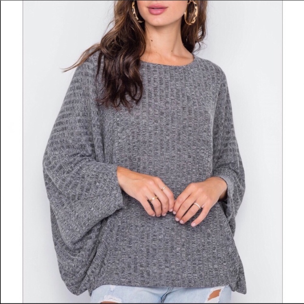 Charcoal Gray Dolman Sleeve Knit Top